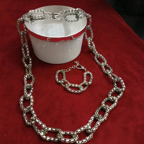 Snake chain necklace and bracelet set new, silver tone