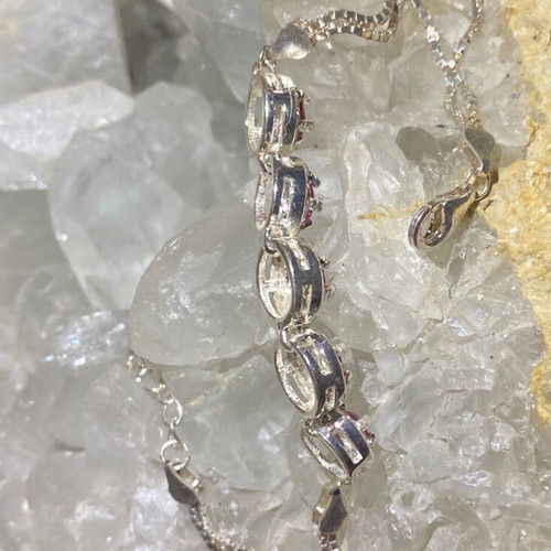 Handmade silver bracelet with natural ruby and moissanite, new