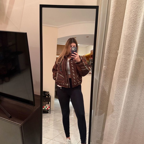 Hermès Dressage Tressage Mixed Leather Short Puffer Jacket like new, Marron Bois, size FR 36