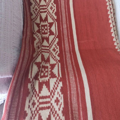 Handmade woven wool blanket loom used, antique
