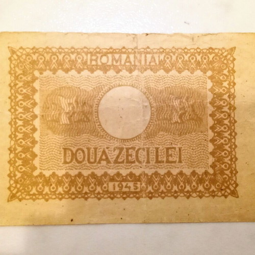 Romanian 20 Lei Banknote 1945 used, Kingdom of Romania, Michael I