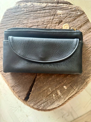 Wallet bag used, black faux leather with zipper and magnet