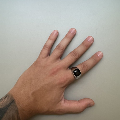 Signet ring silver with black stone like new
