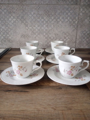 Vintage ARPO fine porcelain set used, 6 coffee cups with saucers