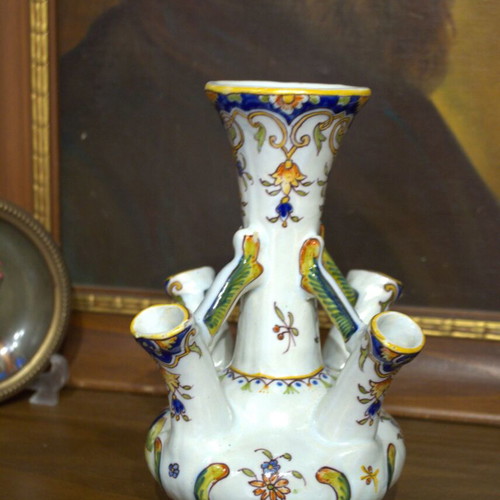 Antique French Quimper Faience Épergne Vase used, hand-painted c. 1880–1910