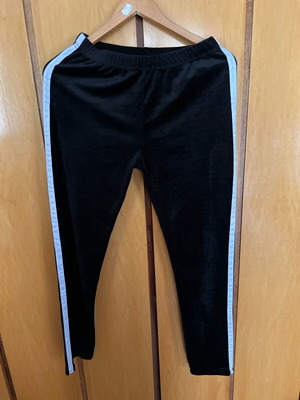 Velvet elastic leggings type pants new, black with white stripe