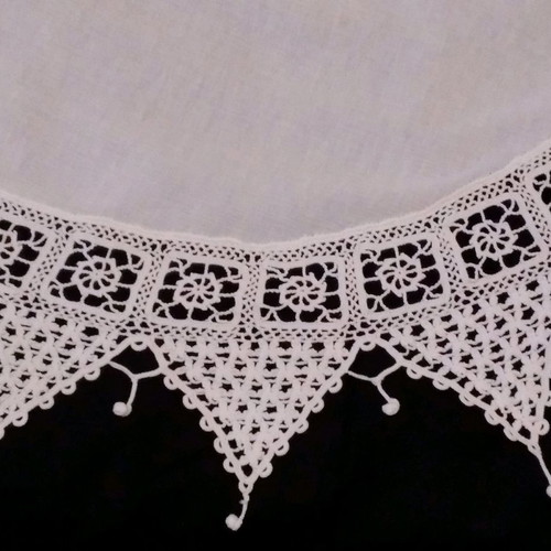 Handmade crocheted round tablecloth used with butterfly lace No 40