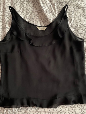 Sarah black viscose top medium, like new with ruffles
