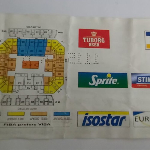 Collectible ticket final 29th European Basketball Championship men OAKA 1995 used