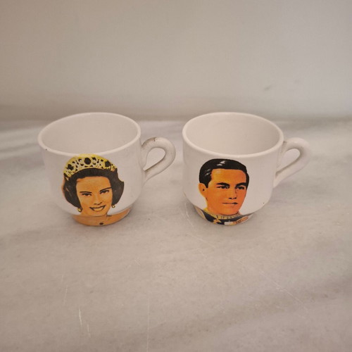 Vintage coffee cups set of 2 used, King Konstantinos & Anna Maria 1964