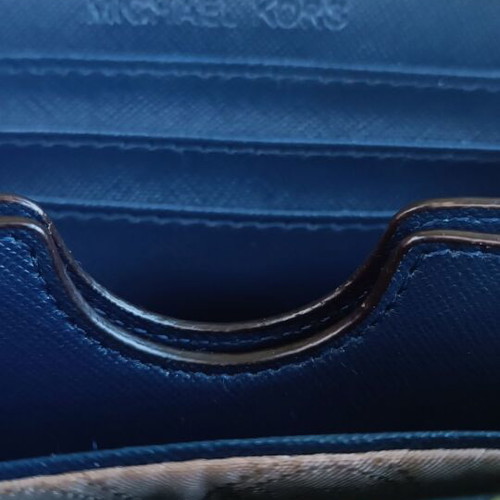 Michael Kors small wallet used, blue and gold