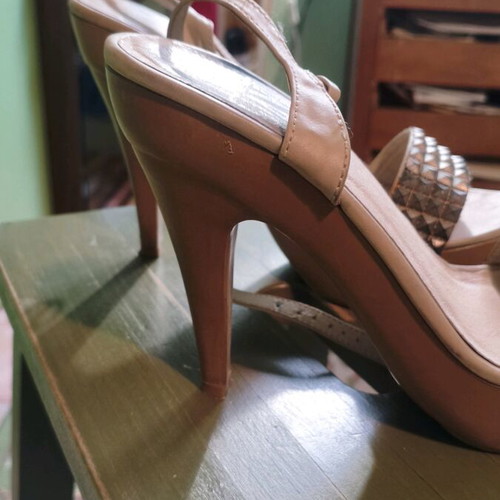 High-heeled sandals used, size 41, beige with silver design