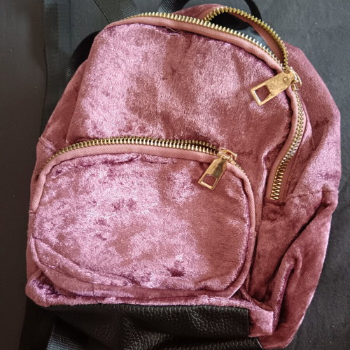 Pink furry bag with leopard animal print and pink velvet mini backpack like new