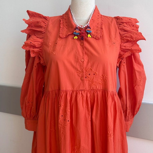 Zara maxi dress like new, orange embroidered cotton, size M