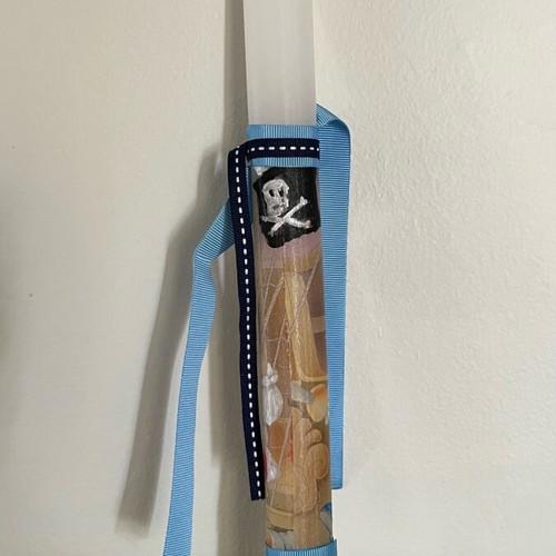 Candle with pirate and hanging anchor new, painted with acrylics