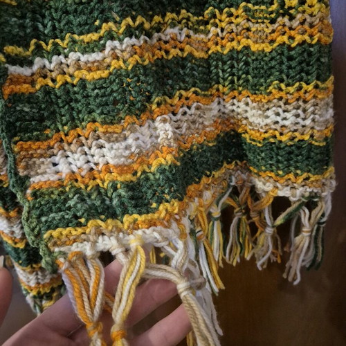 Handmade knitted scarf like new in green shades with fringes