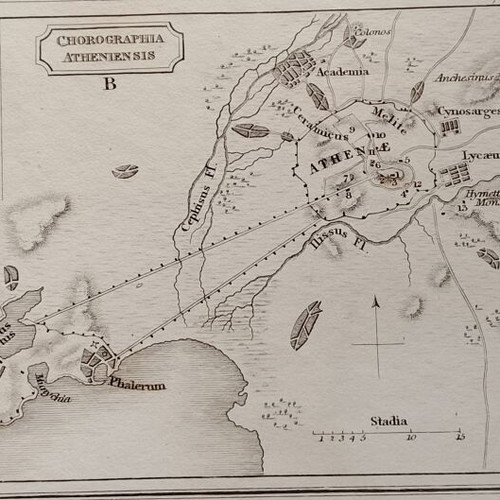 1826 Lithograph Map of Ancient Athens, Rome, Syracuse used, 27x21cm