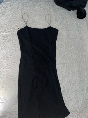 Bershka Black Mini Dress Like New with Back Cutout and Shiny Straps