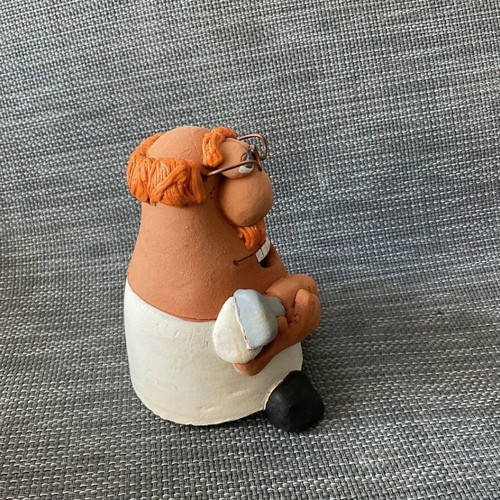 Clay figure doctor with syringe new, handmade and painted