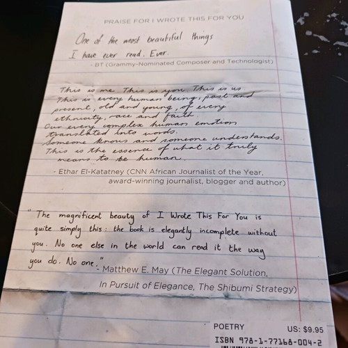 I Wrote This For You: Just The Words poetry book like new