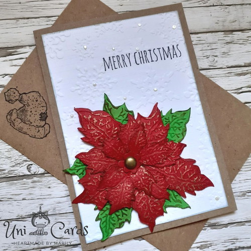 Handmade Christmas Cards set of 3 with poinsettia, wreath and carols