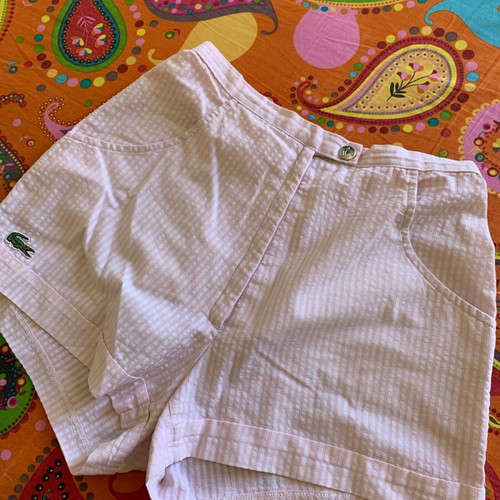Lacoste vintage 90's shorts used, white with pink stripes, XS