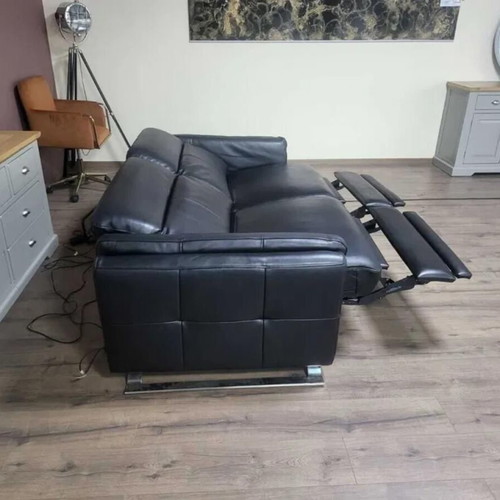 Black leather three-seater sofa with electric relax mechanism Sandro new