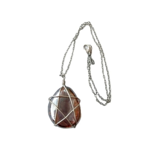 Handmade Necklace with Orange Glass Stone and Silver Wire Star Pendant made to order