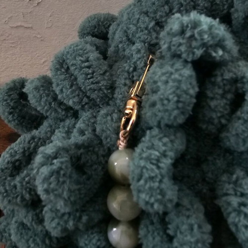 Puffy bag handmade handheld dark green with marble chain new