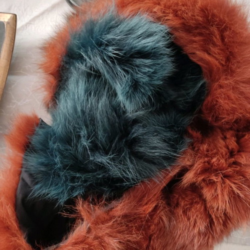 Fur collar scarves used, set of 2, brown and green shades
