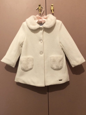 Mayoral baby coat white with fur, like new, 9-12 months