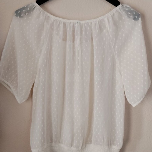 White Romantic Top with Embossed Polka Dot Design, Like New