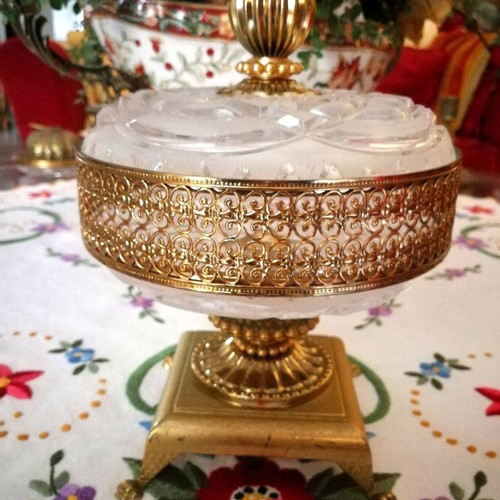 Fountainier used, cut glass and embossed bronze