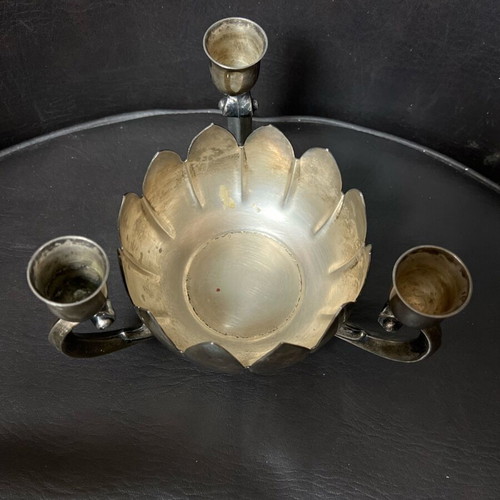 Leonard silver plate lotus flower 3-legged candlestick holder used
