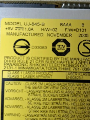 DVD-RW Matsushita Panasonic UJ-845-B Slim Slot-Loading μεταχειρισμένο με αντάπτορα IDE/ATAPI