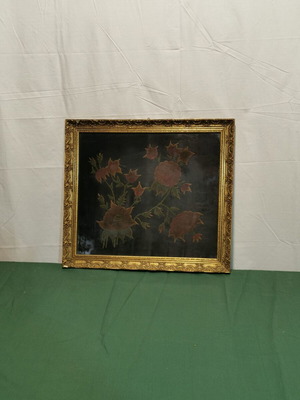 Flowers in velvet frame used, 1950s vintage