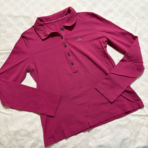 Lacoste polo shirt used, pink, long sleeve, size S