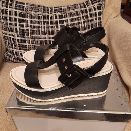 Gaudi platform sandals used, size 38, black and white