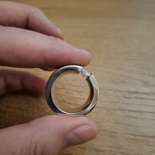 Ring size 10 stainless steel with clear zirconia, like new