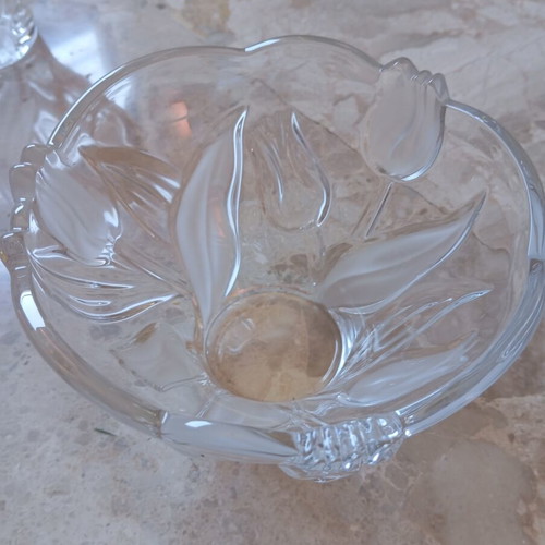 Vintage serving set made of frosted crystal with tulip design, like new