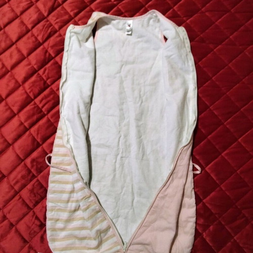Baby Club sleeping bag like new, pink and white stripes with caterpillar design
