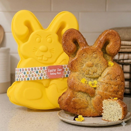 The Funny Bunny silicone mold for tsoureki and cake, new, yellow 20x30cm