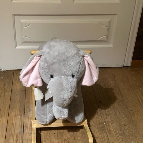 Rocking elephant toy new with tag, gray with pink details