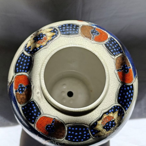 Satsuma porcelain vase with wooden base