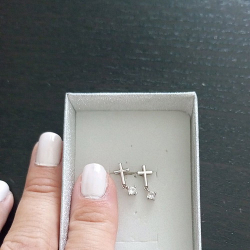 Silver cross earrings with zirconia new
