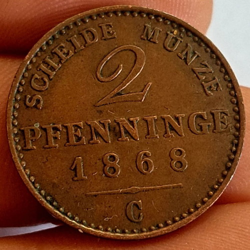 2 Pfennige Prussia 1868 new copper coin