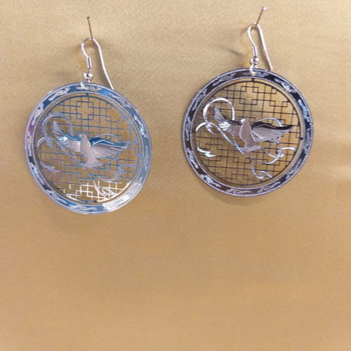 Eirinis hanging earrings new, silver with dove design