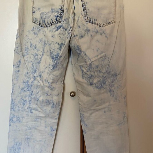 High-waisted jeans like new with studs and faded details, cotton