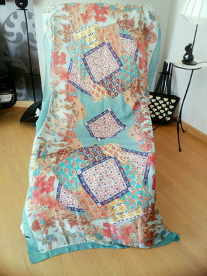 Long scarf new with Egyptian motifs, polyester 2.15x0.8
