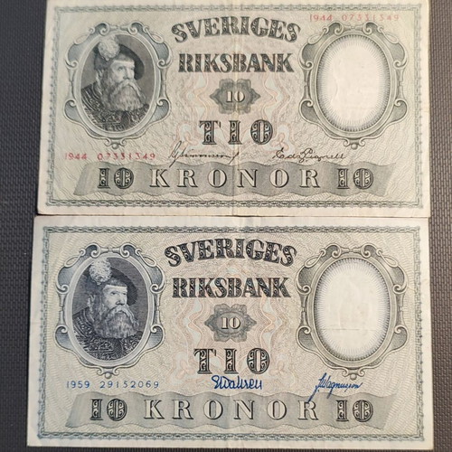 Sweden banknotes set 5 Kronor 1944 & 1959, different types